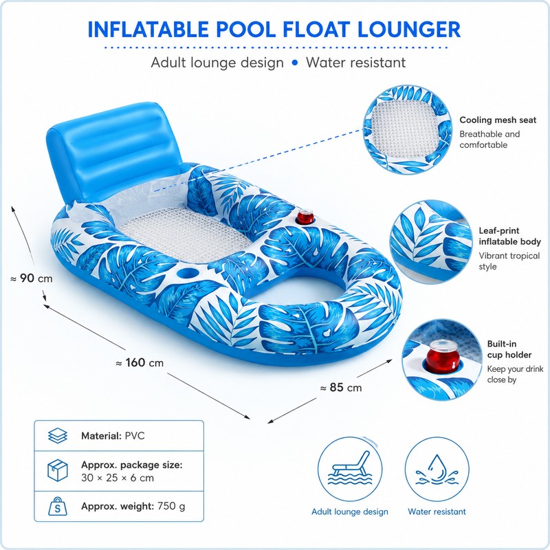 Adult Inflatable Pool Lounger for Swimming – Cooling Mesh Seat,