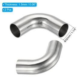 PATIKIL 2pcs 90 Degree Mandrel Bend Elbow 32mm OD Steel Exhaust Elbow Exhaust Pipe Connector 304 Stainless Steel Exhaust Pipe Stair Handrail for HVAC