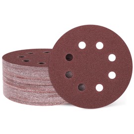 HARFINGTON 50 Pcs 5 Inch Sanding Disc 8 Hole 80 Grit Hook and Loop Sandpaper Random Orbital Sander Pads for Woodworking Automotive Metal Polishing