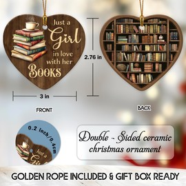 VeryHomy Book Lovers Gifts For Women 2024 | Just A Girl Who Loves Books Ornament, Book Club, Library Christmas Ornament 2024 | Book Gifts For Readers Book Lovers Women, Christmas Tree Decorations