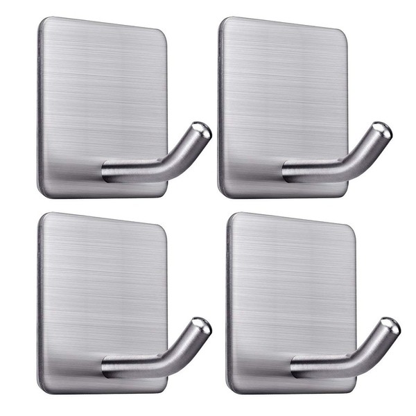 FOTYRIG Heavy Duty Adhesive Towel Hooks Stick on Towel Holder Wall Hangers Waterproof Stainless Steel Sticky Hooks for Hanging Bathroom Kitchen Home-4 Packs
