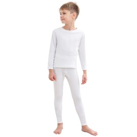 HEROBIKER Thermal Underwear Boys Ultra Soft Fleece Lined Kids Thermals Long Johns Top Bottom Warm Set for Winter Skiing White