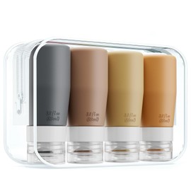 vodvob 4-Pack Silicone Travel Bottle Set, 3.0 Fluid Ounces (89 mL) Each, TSA Approved, Portable and Leak-Proof (Coffee)