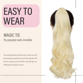 Dcbaboo Ponytail Hairpiece Braid Extensions Wavy Long 50 cm Wrapped Ponytail Extension Hair Extension Braid Clip in Synthetic Curly Ponytail Extension Synthetic Hair Wavy Bleach Blonde