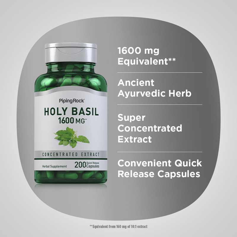 Piping Rock Holy Basil Extract 1600mg | 200 Capsules |