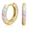 Gold Plated Sterling Silver Pastel Rainbow Enamel Huggie Hoop Earrings