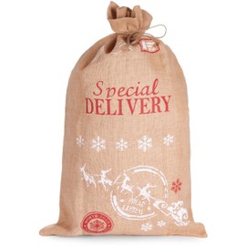 BRUBAKER Christmas Sack Special Delivery - Santa with Sleigh - 31.5 Inches Holiday Gift Bag - Santa Sack with Drawstring for Gift Wrapping - Jute Sack