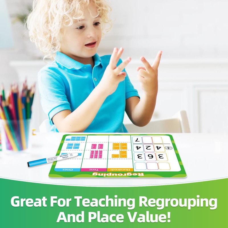 Laffunz 12 PCS Place Value Chart Dry Erase Flash Cards,