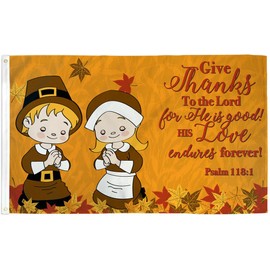 Trade Winds Give Thanks Flag 3x5ft Happy Thanksgiving Decor Holiday Flag Pilgrim Psalm 118:1