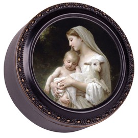 Cottage Garden Innocence Painting of Mary Black Rope Trim Petite Round Jewelry and Keepsake Box