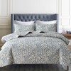 DURLENGEN Bluish Grey Botanical Quilt Set Queen Size 3Pcs, Bluish