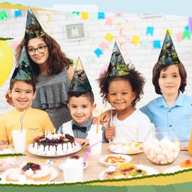 Gersoniel 24 Pcs Dinosaur Party Hats Dinosaur Birthday Party Hats Cone Shaped Dino Headband Colorful Paper Party Crown for Dinosaur Theme Decorations Dinosaur Birthday Party Favors (Vibrant Style)