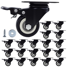 Htudcoue 2 Inch Caster Wheels Set of 20 Heavy Duty Casters,with Brake,No Noise Locking Polyurethane (PU) Wheels, for Furniture and Workbench Load 800lbs