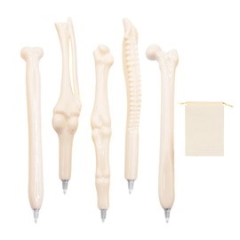OAAO 5 Pieces Bone Ballpoint Pen Set, 1 Piece Storage Bag, Novel Bone Design Ballpoint Pen, Black Ink Ballpoint Pen, Suitable For Offices, Hospitals