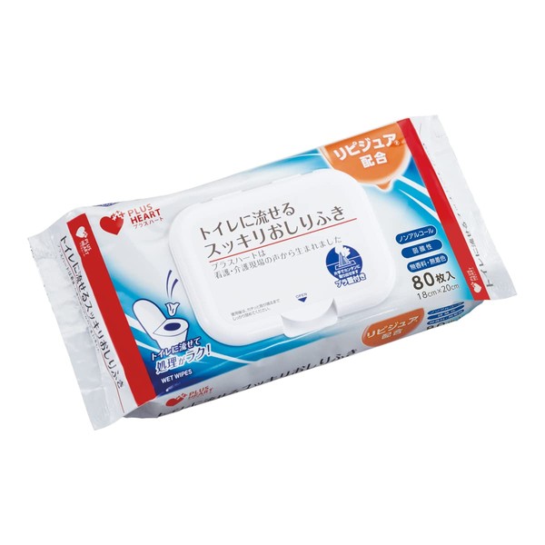 Plus Heart 72002 Adult Wipes, Flushable Wipes, 80 Pieces, Non-Alcoholic Wipes, Made in Japan