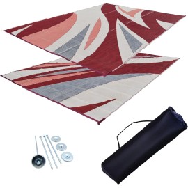 Day Star Shades RV Patio & Outdoor Tent Grass Mat w/ Carry Bag Stake (Burgundy) - 9'x18'