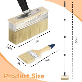Deck Stain Brush with Long Handle, 60" Extension Pole Deck Stain Applicator, 7" Wide Deck Paint Brush and 3" Paint Brushes Set for Painting Wood Deck, Masonry, Fence, Wall and Furniture