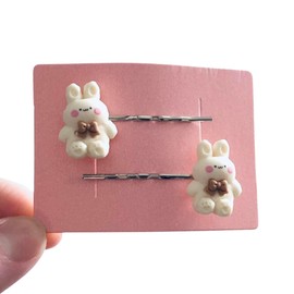 Cream Kawaii Teddy Bear Style Bunny Rabbit Bobby Pins, Bunny Hair Clips, Rabbit Hair Accessories Handmade