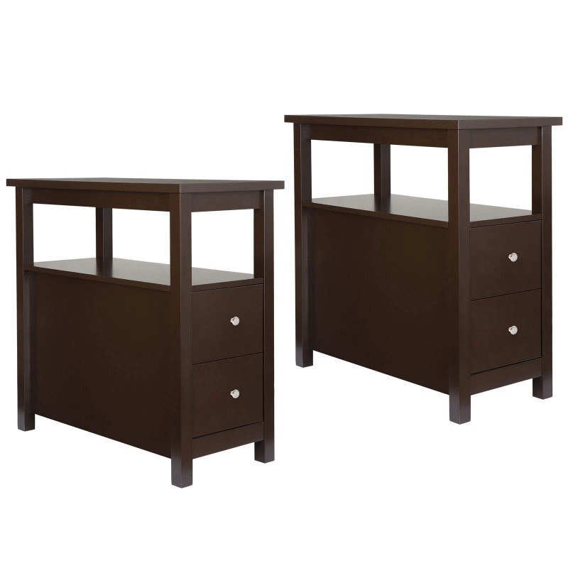 Segawe End Table with 2 Drawer and Shelf Narrow for