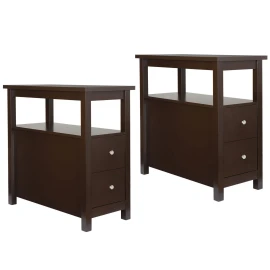 Segawe End Table with 2 Drawer and Shelf Narrow for Living Room 2 Pack