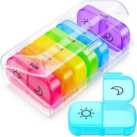 AUVON XL Weekly Pill Organizer 2 Times a Day with Large Opening for Easy Filling, AM PM Pill Box 7 Day in Rainbow Colors, Portable Travel Pill Case fo