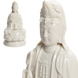 Top Ceramic Guan Yin Statue - Handmade Quan Yin, Kwan Yin, Quan Am, Kuan Yin for Meditation Altar, Female Buddha Statue - Goddess of Mercy and Compassion, Chinese Decor, Chinese Gifts