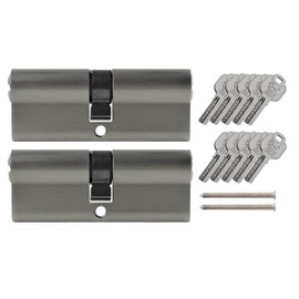 Löwen Sicherheit 2x Profile Cylinder Lock 90 mm 45/45 Simultaneous Locking Including 10 Reversible Keys Metallic Silver Grey
