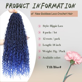 8 Packs Boho Goddess Locs Crochet Hair - 18inch Ombre Blue River Locs Crochet Hair, Boho Faux River Hair with Curly Ends, Pre-looped Boho Hippie Loc for Black Women(18" 8Packs T1B/Blue#)