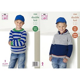 King Cole 5260 Knitting Pattern Boys Raglan Hoodie and Sweater in Big Value DK