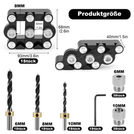 Drilling Template Furniture Construction, 6/8/10 mm Woodworking Dowel Gauge Kit, 6/8/10 mm Drilling Template, Adjustable Drill Guide Punch Locator Carpenter Tools