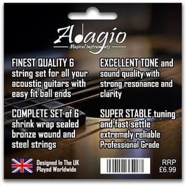 Adagio Professional Acoustic Guitar Strings Full Set/Pack - Light Gauge 12-53 Phosphor Bronze