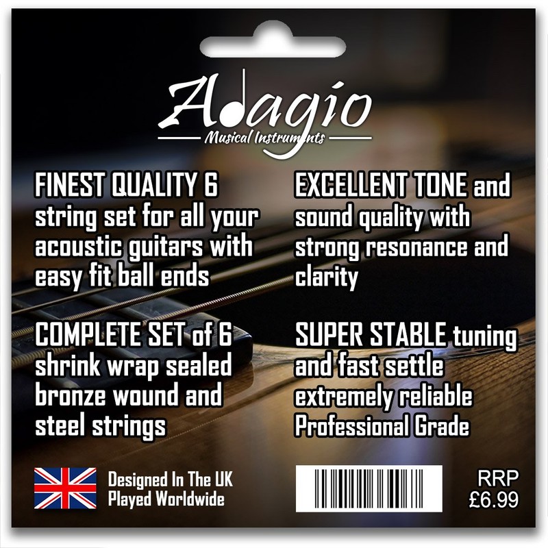 Adagio Professional Acoustic Guitar Strings Full Set/Pack - Light Gauge