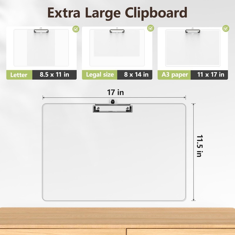 Juvealoe Extra Large Clipboard, 11 x 17 Clear Plastic Drawing