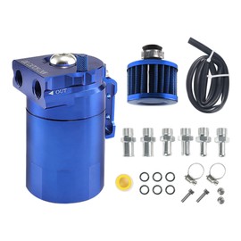 AOCISKA Aluminum Oil Catch Can,Baffled Oil Catch Can Kit,300ml Oil Reservoir Tank,Oil Separator Catch Can with Hose Kit,Universal Oil Catch Can Tank Polish Baffled Reservoir (Blue)