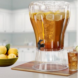 Buddeez Clear Drink 3.5 Gallon Plastic Beverage, Comes with Stand, Spigot, Ice Cone, Large Punch Dispenser for Parties