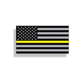 Vinyl Sticker Decal Dispatcher Police Yellow Line American Flag 911 Emergency Vinyl Decal, 2 in. x 4 in.
