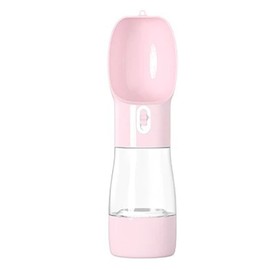 Pet Food Water Bottle Multifunctional Portable Pet Water Bottle with Food Container for Walking Hiking Travel 258ml Water 200ml Food Capacity Pink