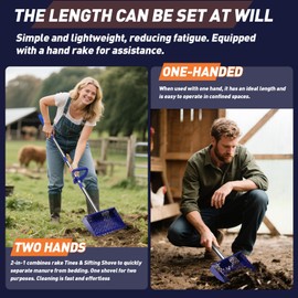 3-in-1 Chicken Poop Scooper & Sifting Shovel, 304 Stainless Steel Handle & Rake, Suitable for Sand, Chicken Coop & Livestock Farm Feces Cleaning, Litter Sifting Shovel Feces Sifter, Adjustable (35-62)