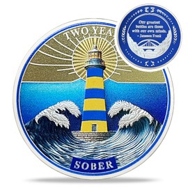 Original Two Year Sobriety Coin - Lighthouse Storm AA Coins - 2 Year AA Chips and Medallions - 1-10 Years NA AA Celebrate Recovery Addicts - Narcotics Alcoholics Anonymous Gifts for Men Women