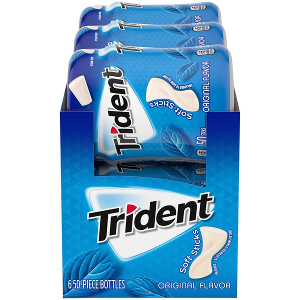 Trident Unwrapped Original Flavor Sugar Free Gum, 6 Bottles of 50 Pieces (300 Total Pieces)