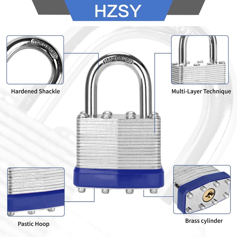 HZSY Padlocks Keyed Alike, Pack of 24, Laminated Steel Keyed