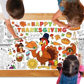 JUESMOS Thanksgiving Coloring Tablecloth for Kids 72'' x 30'' Giant Fall Thanksgiving Coloring Poster Disposable Harvest Themed Table Cloth to Color Paper Tablecloth Crafts for Home Classroom Decor