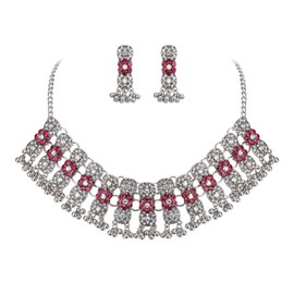 EVER FAITH Indian Jewellery Sets for Women, Ethnic Vintage Gold Statement Bollywood Rhinestone Crystal Necklace Earrings Set Formal Evening Jewellery for Indian Dresses, Crystal