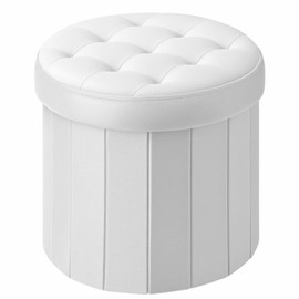Bsketa Folding Storage Ottoman Round 14" x 14" x 13"Inch Foot Stool with Thicker Foam Padded Seat Small Velvet Storage Ottoman Bench Foot Rest for Living Room Foldable Coffee Table(White)