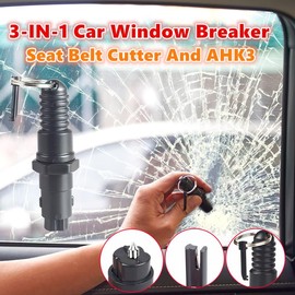 JokZan Car Escape Tool, 3-in-1 Window Breaker & Seatbelt Cutter & Handcuff Key (AHK3) Emergency Keychain Multifunctional Portable Compact Emergency Hammer, Black