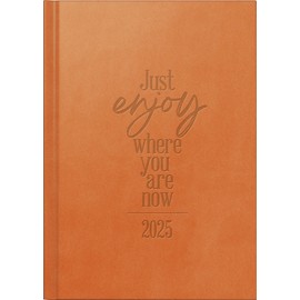 rido/idé Book Calendar Model Futura 2 (2025) "Just Enjoy", 2 Pages = 1 Week, A5, 176 Pages, Faux Leather Cover Trend, Orange