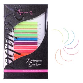 Beauty7 Colored Lash Extensions Neon Rainbow Lashes Easy Fan 7 Colors Classic Lashes Volumn Lashes Ombre Lash Extensions Self Fanning D+ Curl 0.07mm 13mm 15mm Dramatic Eyelashes Christmas Party