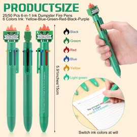 Humyoun 25 Pcs Dumpster Fire Pens Affirmation Gifts Bulk Back to School Funny 6-in-1 Multicolor Office Dumpster Fire Ballpoint Pens Emotional Welcome Gifts for Students Teacher Student Coworker Staff