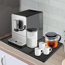 Silicone Coffee Mat, 24''x16'' Coffee Bar Mat with Detachable Dish Drying Mat for Kitchen Countertops, Fit Under Espresso Machine, Heat Resistant Kitchen Gadget