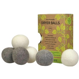 Plantlife 6 Wool Dryer Balls - Reusable, Natural Fabric Softener, Reduces Wrinkles, & Saves Drying Time - Unscented Wool Dryer Balls Laundry Reusable, Laundry Ball, Washer Balls 6 Pack